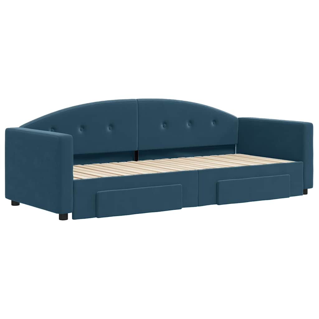 vidaXL Slaapbank met onderschuifbed en lades 80x200 cm fluweel blauw, foto 2