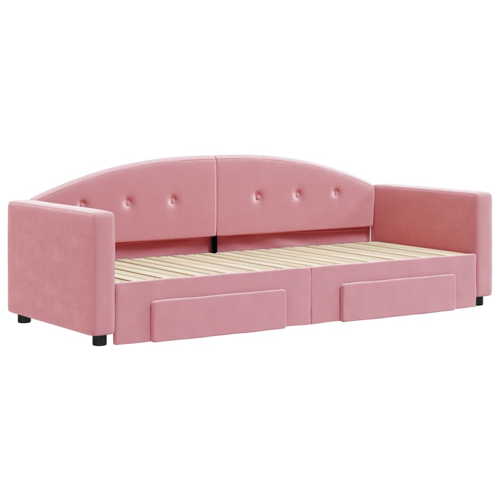 vidaXL Slaapbank met onderschuifbed en lades 80x200 cm fluweel roze afbeelding