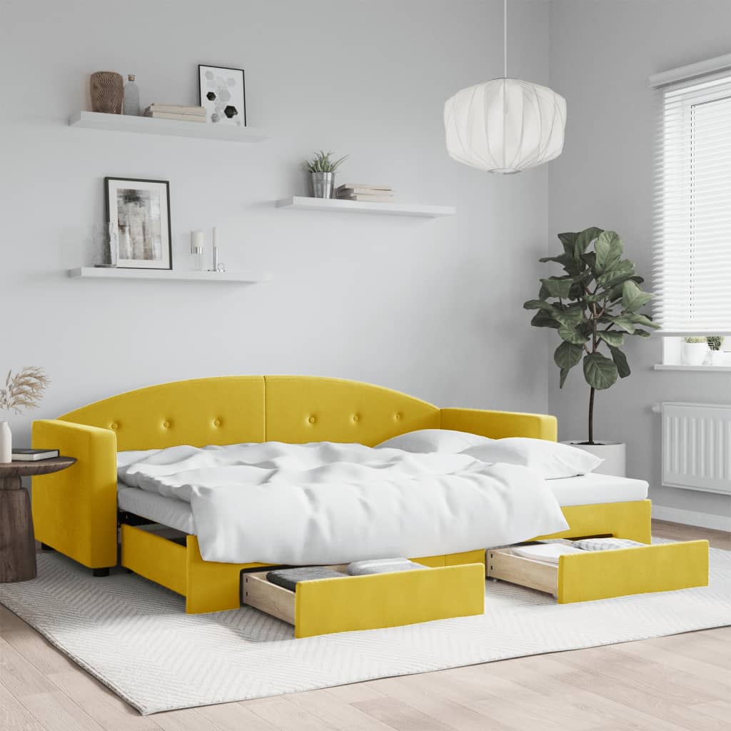 vidaXL Tagesbett Ausziehbar mit Schubladen Gelb 80x200 cm Samt