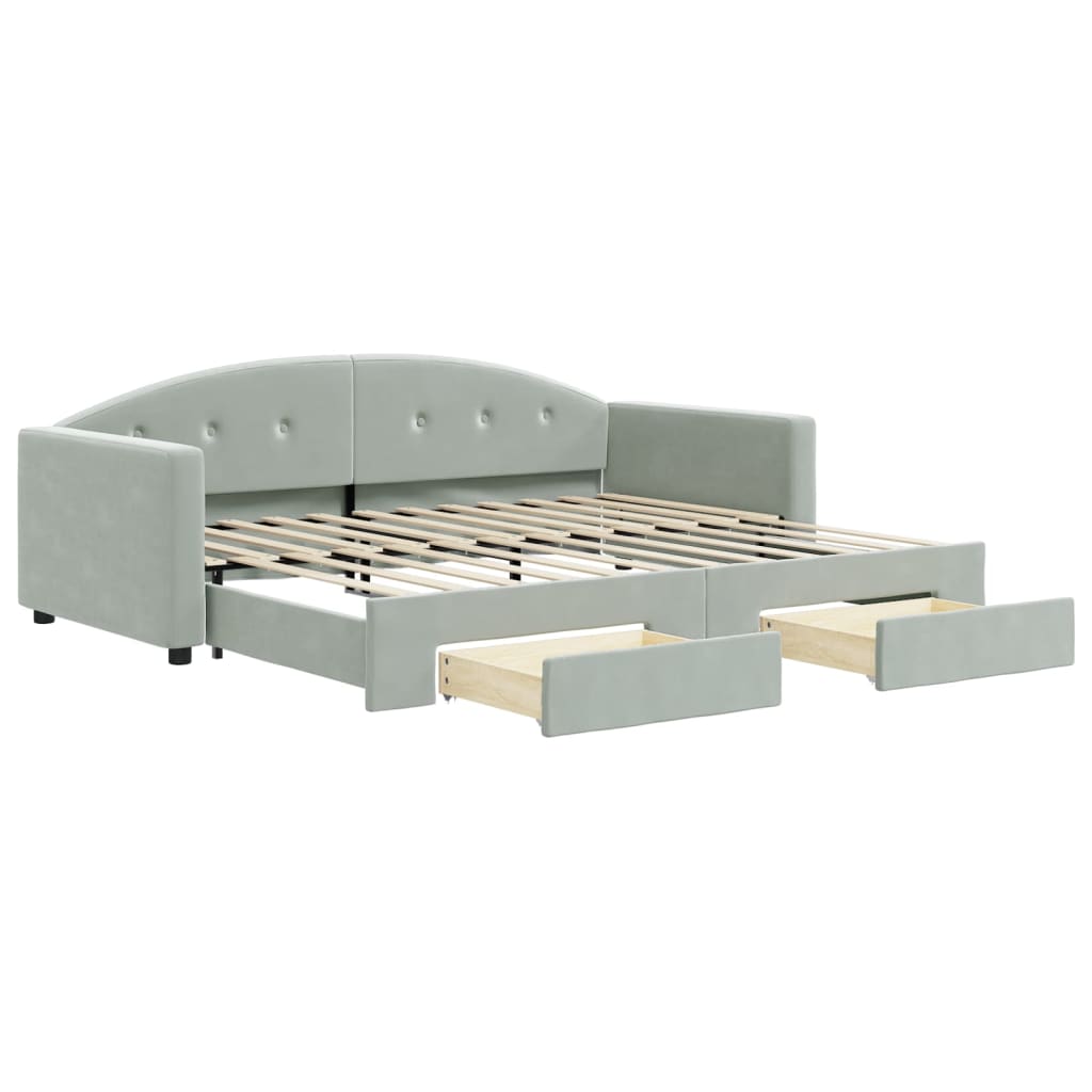 vidaXL Slaapbank onderschuifbed en lades 90x200 cm fluweel lichtgrijs