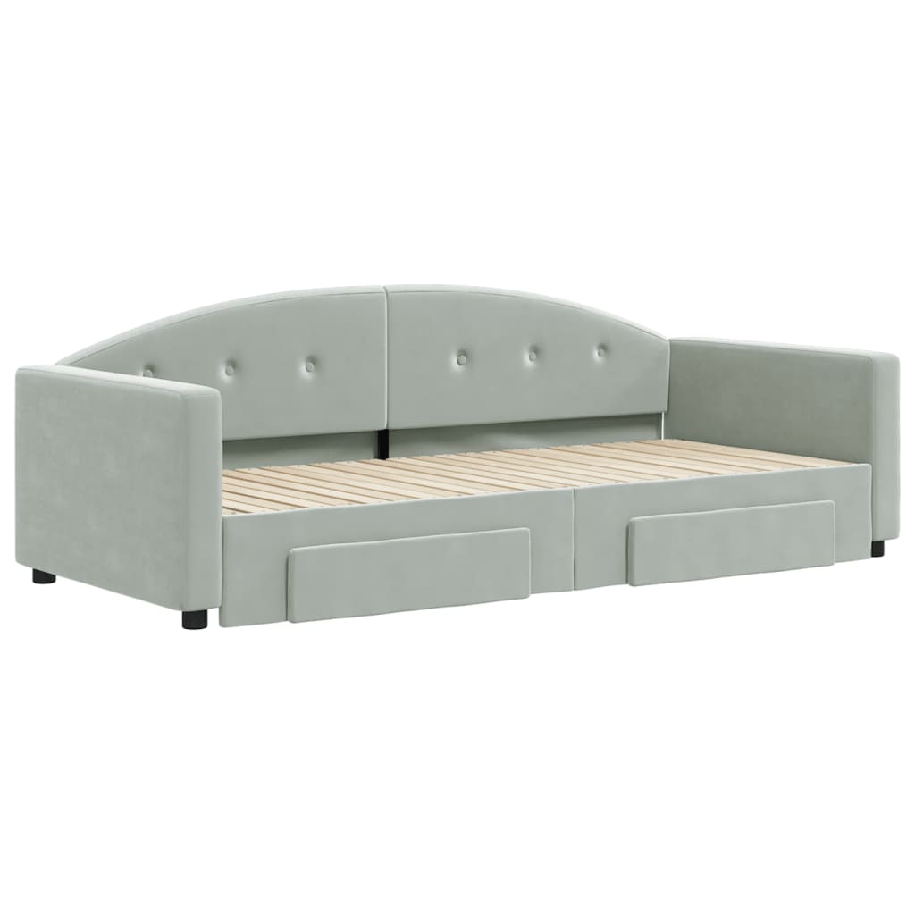 vidaXL Slaapbank onderschuifbed en lades 90x200 cm fluweel lichtgrijs afbeelding