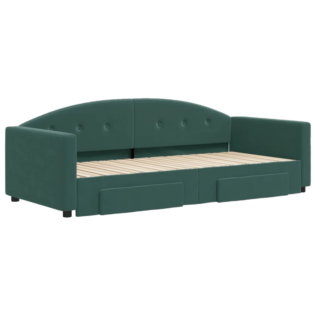 vidaXL Slaapbank onderschuifbed en lades 90x200 cm fluweel donkergroen afbeelding
