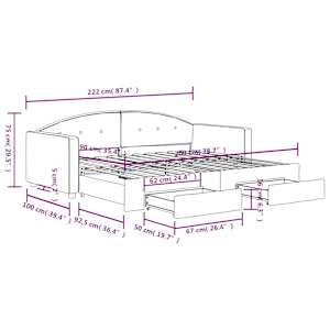 Válenda s přistýlkou a zásuvkami tmavě zelená 90 x 200 cm samet - obrázek 9