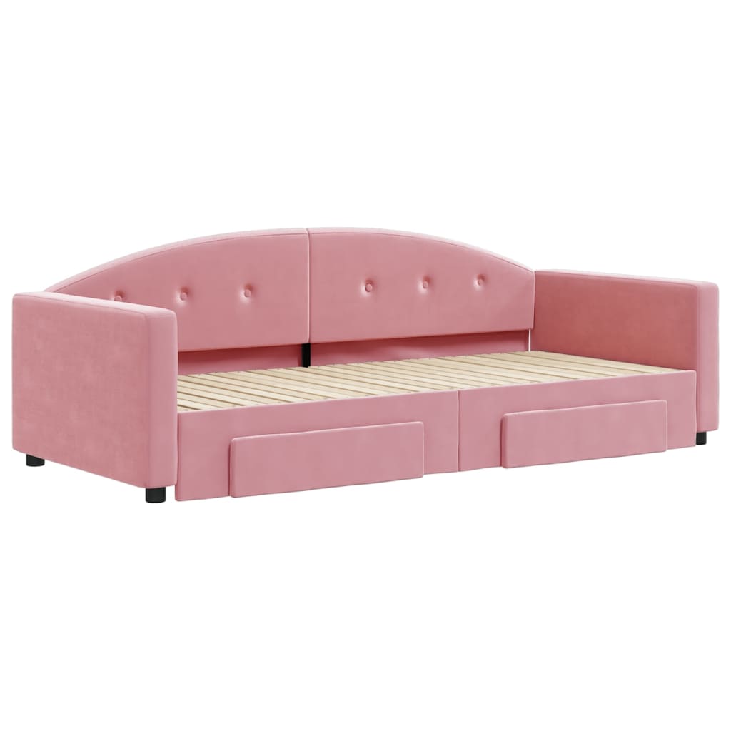 vidaXL Slaapbank met onderschuifbed en lades 90x200 cm fluweel roze afbeelding