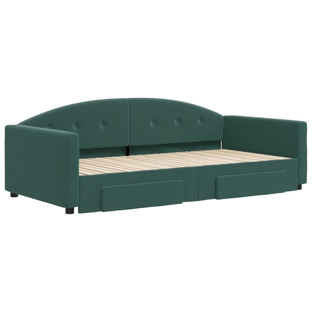 vidaXL Slaapbank onderschuifbed lades 100x200 cm fluweel donkergroen afbeelding