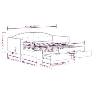 Válenda s přistýlkou a zásuvkami tmavě zelená 100x200 cm samet - obrázek 9