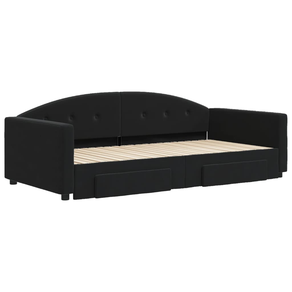 vidaXL Slaapbank met onderschuifbed en lades 100x200 cm fluweel zwart afbeelding