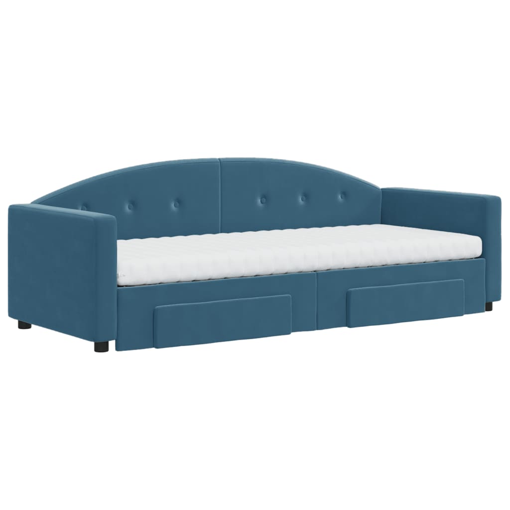 vidaXL Slaapbank met onderschuifbed en lades 80x200 cm fluweel blauw afbeelding