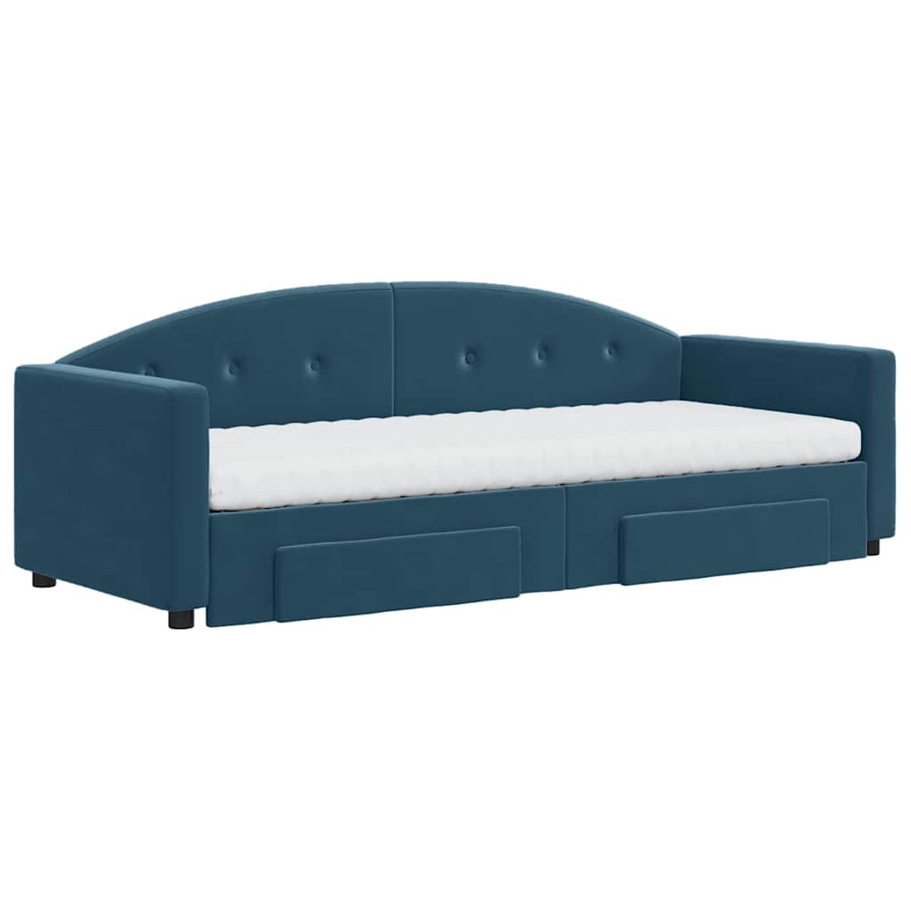 vidaXL Slaapbank met onderschuifbed en lades 80x200 cm fluweel blauw, foto 2
