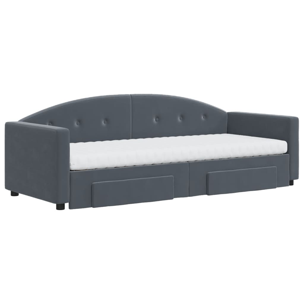 vidaXL Slaapbank onderschuifbed en lades 80x200 cm fluweel donkergrijs afbeelding