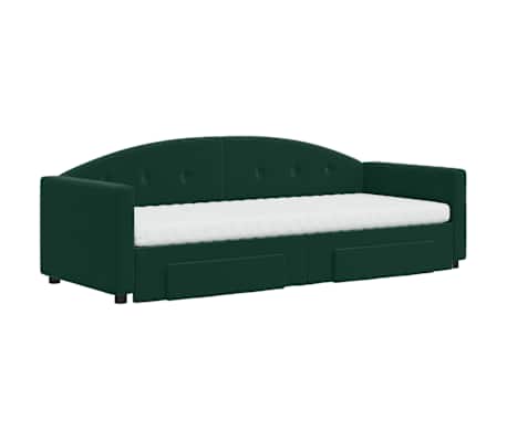 vidaXL Pat de zi cu extensie și sertare verde &icirc;nchis 80x200 cm catifea