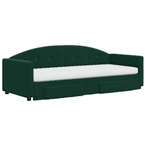vidaXL Pat de zi cu extensie și sertare verde &icirc;nchis 80x200 cm catifea