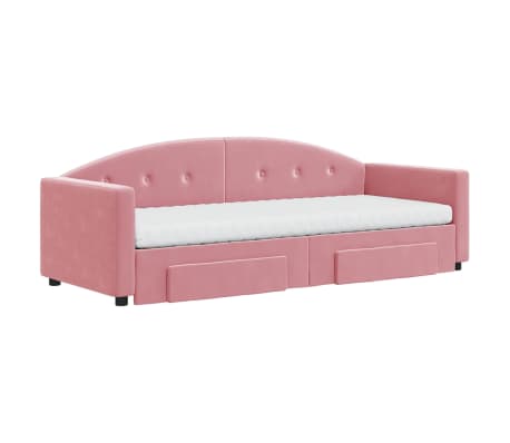 vidaXL Lit de jour avec gigogne et tiroirs rose 80x200 cm velours