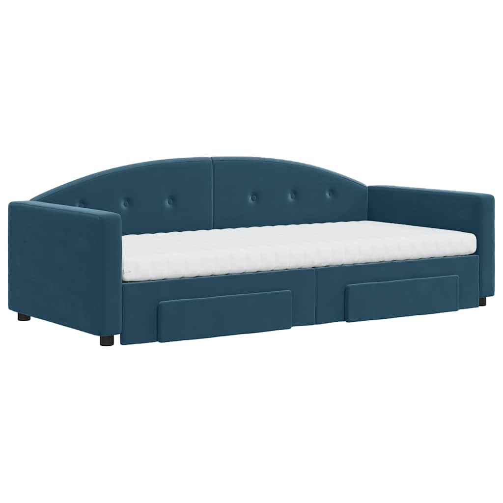 vidaXL Slaapbank met onderschuifbed en lades 90x200 cm fluweel blauw, foto 2