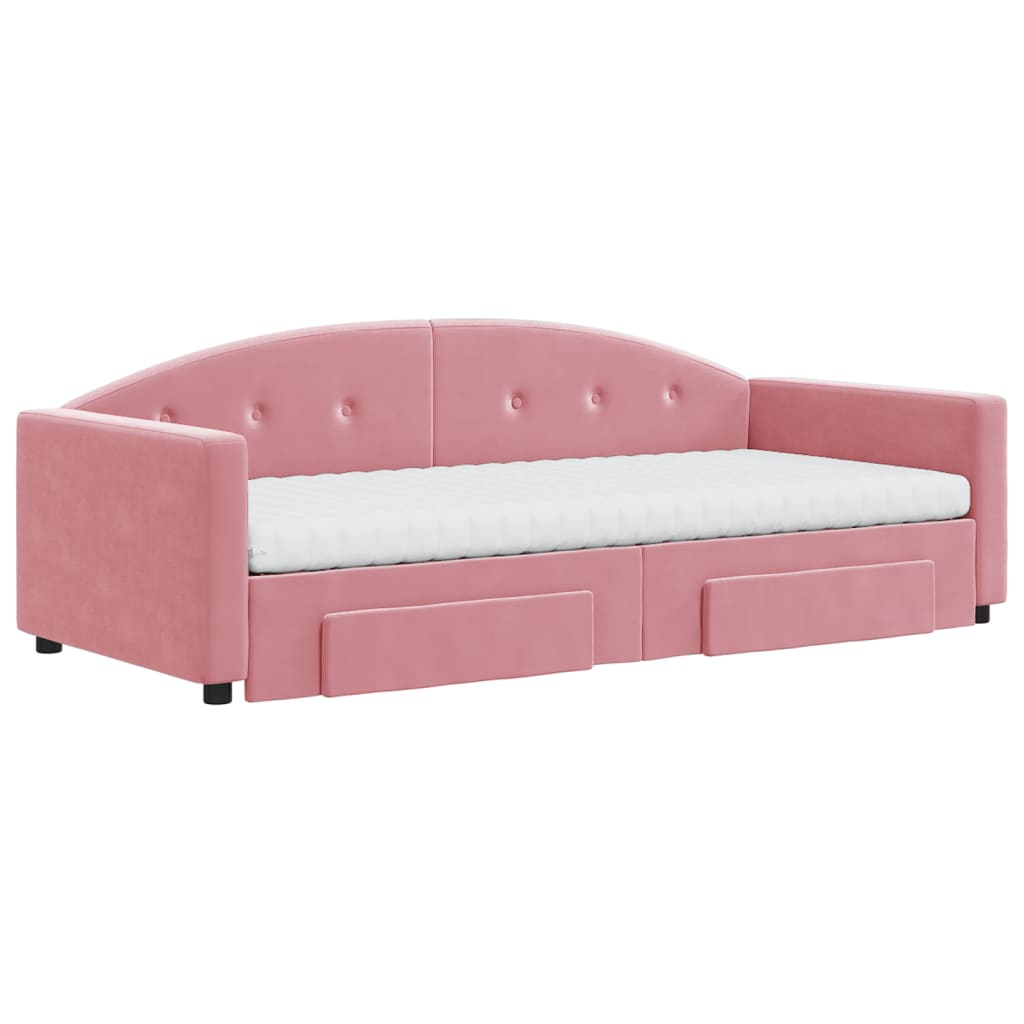 vidaXL Slaapbank met onderschuifbed en lades 90x200 cm fluweel roze afbeelding