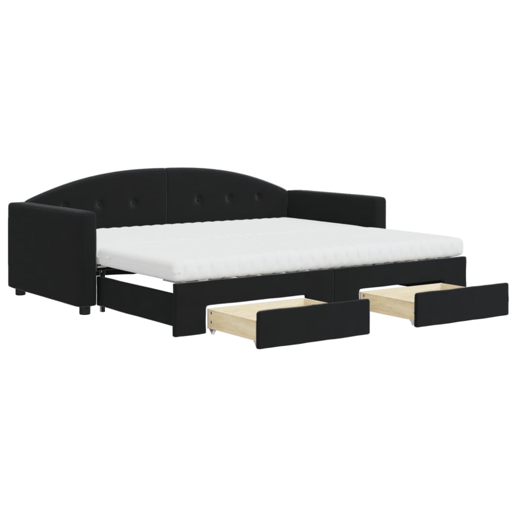 vidaXL Slaapbank met onderschuifbed en lades 90x200 cm fluweel zwart, foto 3