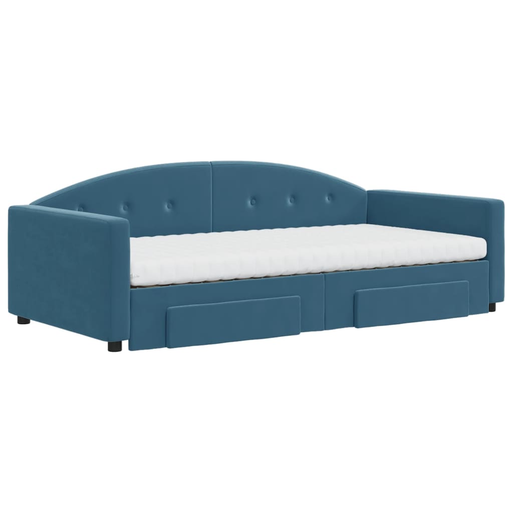 vidaXL Slaapbank met onderschuifbed en lades 100x200 cm fluweel blauw afbeelding