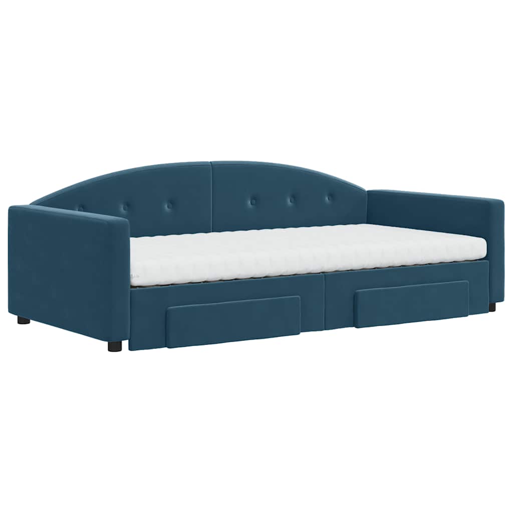 vidaXL Slaapbank met onderschuifbed en lades 100x200 cm fluweel blauw, foto 2