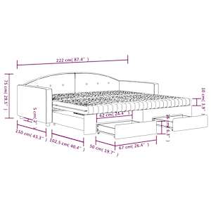 Válenda s přistýlkou a zásuvkami světle šedá 100 x 200 cm samet - obrázek 13