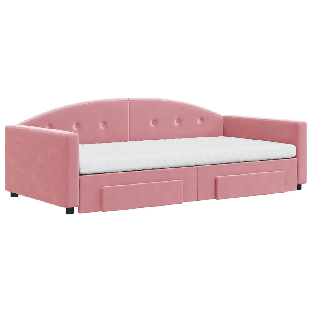 vidaXL Slaapbank met onderschuifbed en lades 100x200 cm fluweel roze, foto 2