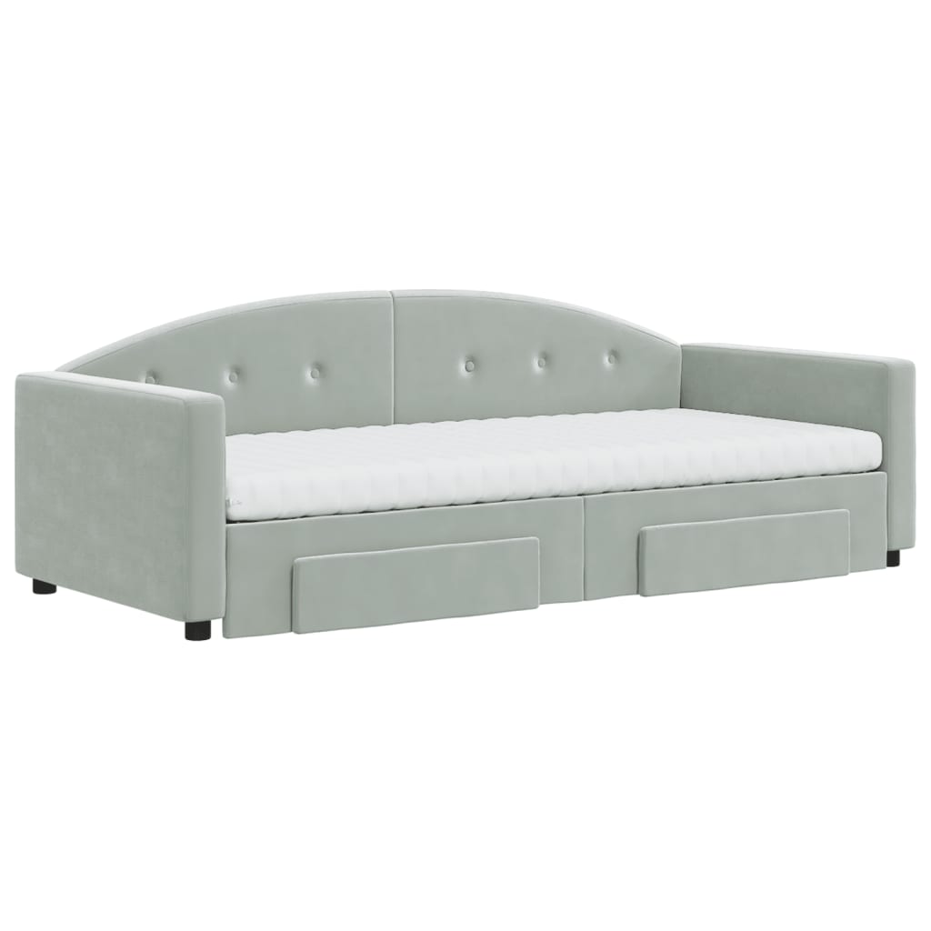 vidaXL Slaapbank onderschuifbed en lades 90x190 cm fluweel lichtgrijs afbeelding