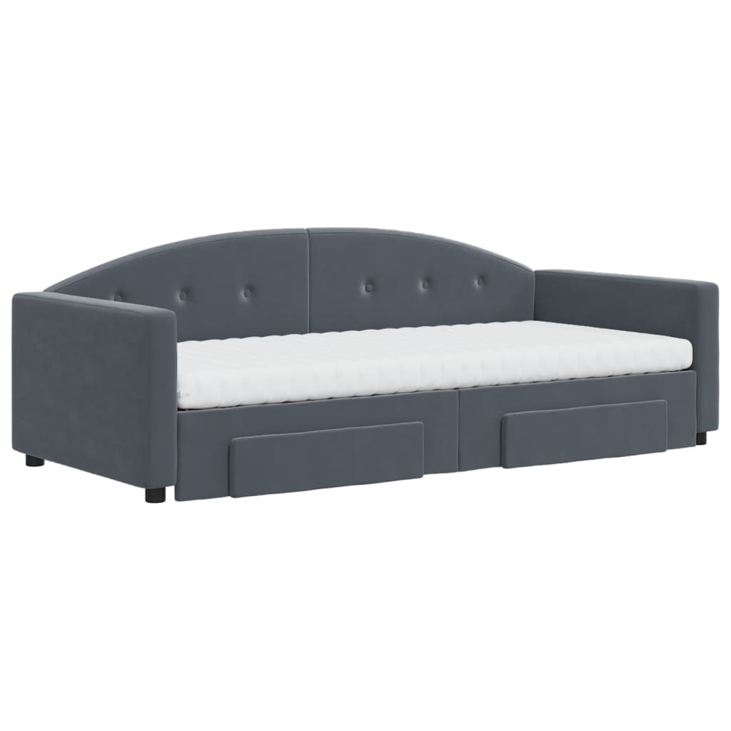vidaXL Slaapbank onderschuifbed en lades 90x190 cm fluweel donkergrijs grijs, foto 2