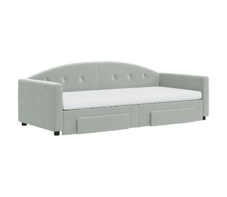 vidaXL Daybed with Trundle and Drawers Light Grey 90x190 cm Velvet