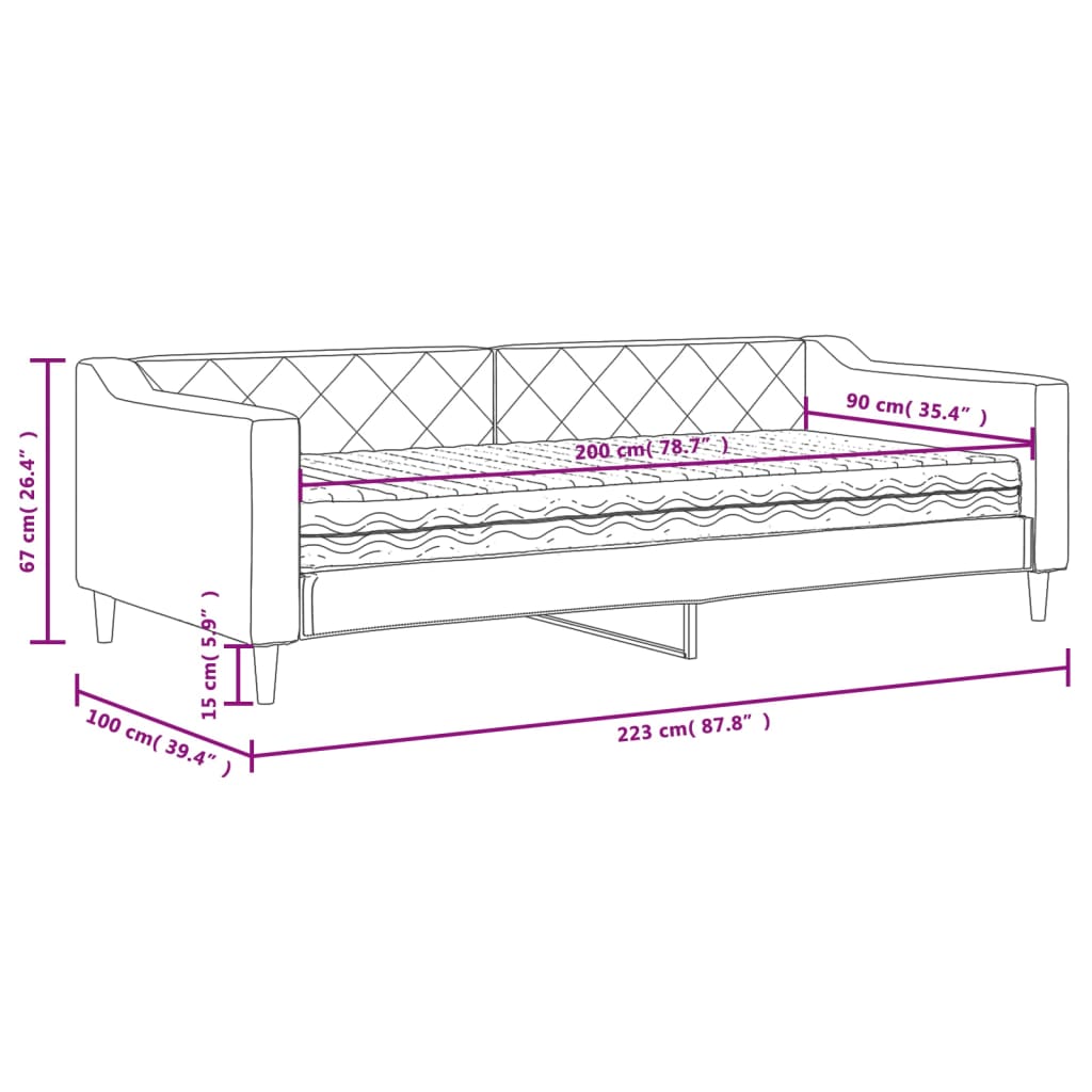 Sofa z materacem do spania, czarna, 90x200 cm, tkanina