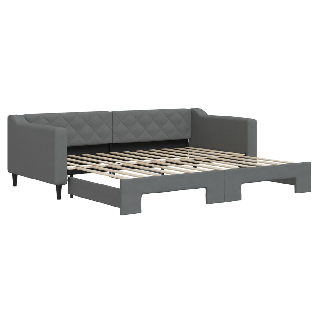 vidaXL Pat de zi cu extensie, gri închis, 90x200 cm, textil