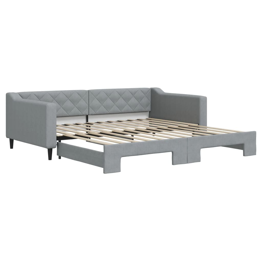 vidaXL Slaapbank met onderschuifbed 100x200 cm stof lichtgrijs grijs, foto 3