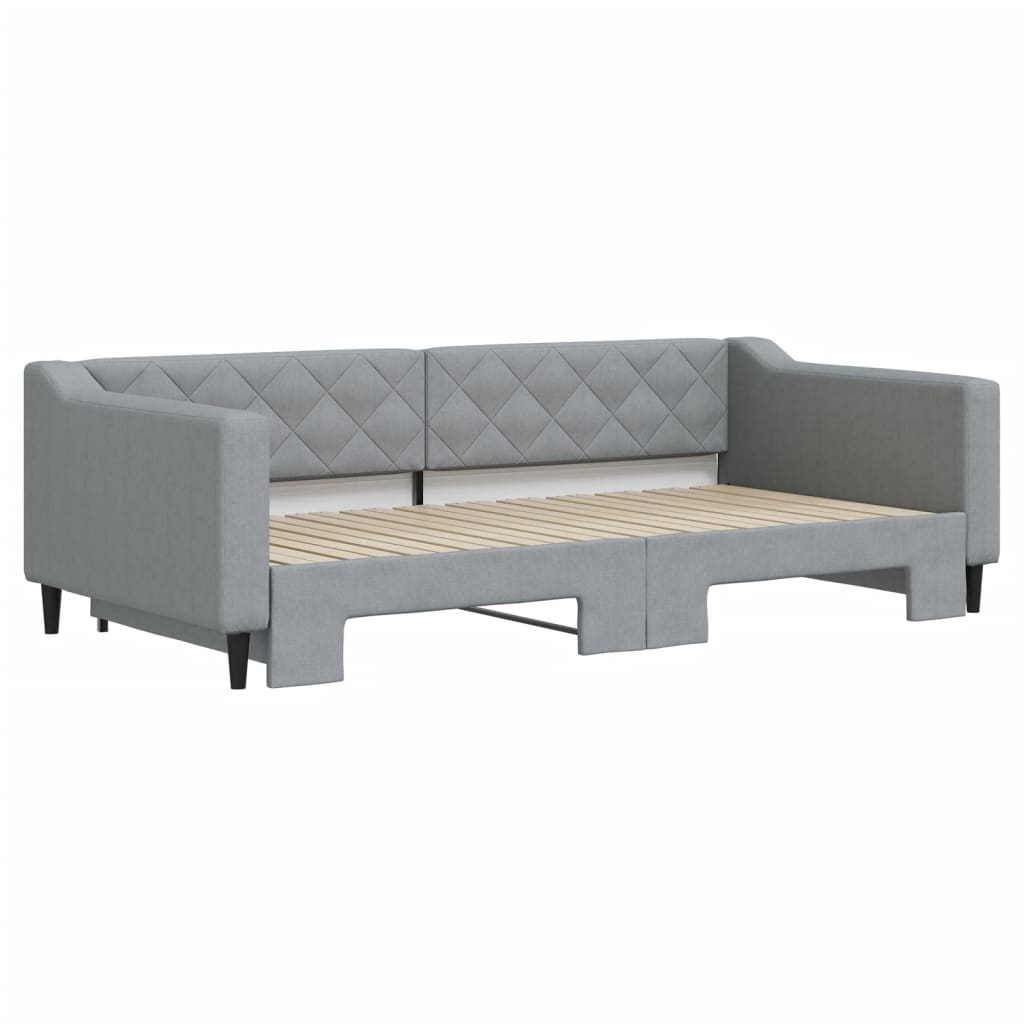 vidaXL Slaapbank met onderschuifbed 100x200 cm stof lichtgrijs grijs, foto 2