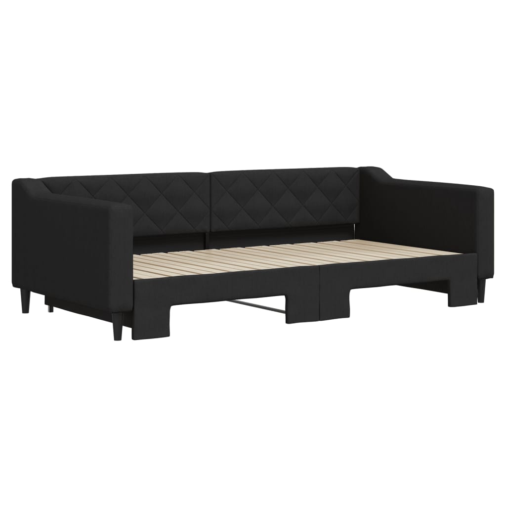 vidaXL Slaapbank met onderschuifbed 100x200 cm stof zwart afbeelding