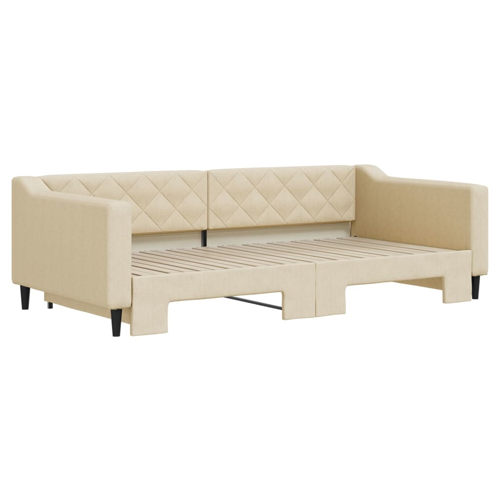 vidaXL Slaapbank met onderschuifbed 100x200 cm stof crèmekleurig, foto 2