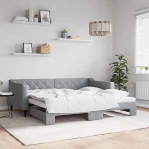 Izvlečna dnevna postelja svetlo siva 90x190 cm blago