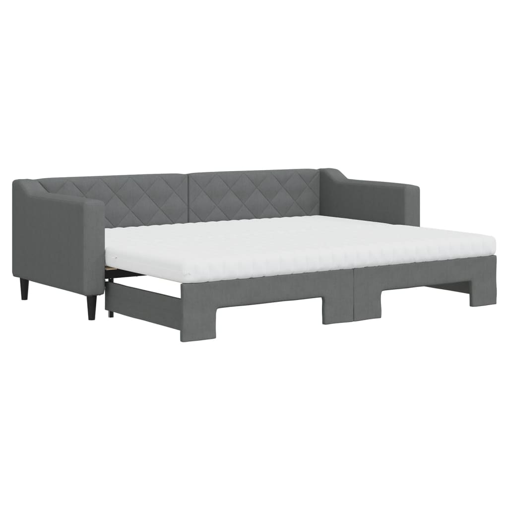 vidaXL Slaapbank onderschuifbed matrassen 80x200 cm stof donkergrijs grijs, foto 3