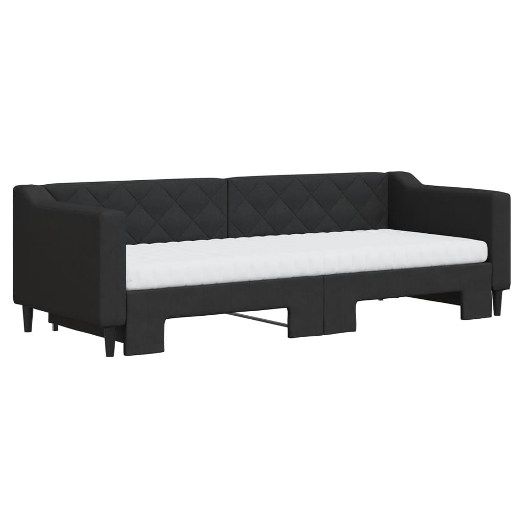 vidaXL Slaapbank met onderschuifbed en matrassen 80x200 cm stof zwart, foto 2