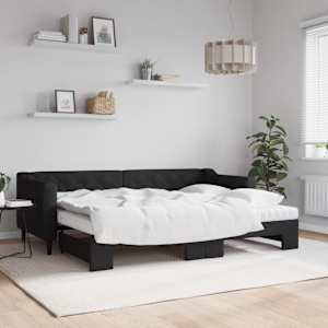 Izvlečna dnevna postelja z vzmetnico črna 80x200 cm blago