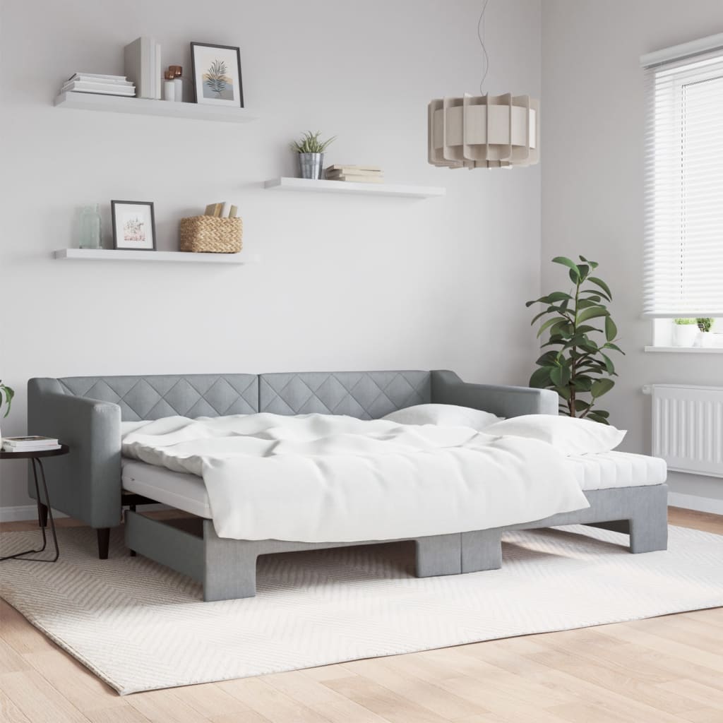 vidaXL daybed med udtræk og madras 90x200 cm stof lysegrå