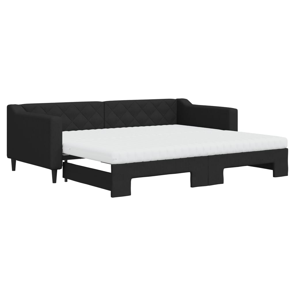 vidaXL Slaapbank met onderschuifbed en matrassen 90x200 cm stof zwart, foto 3