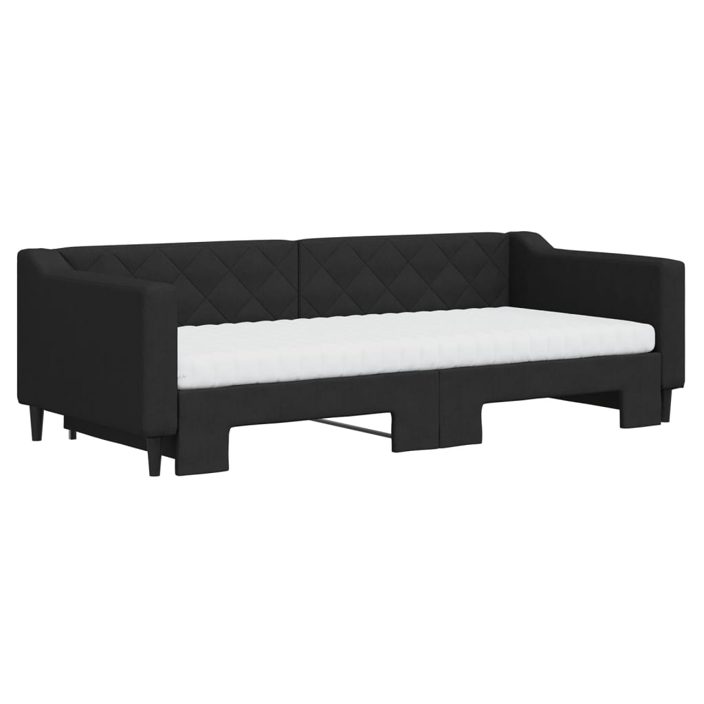 vidaXL Slaapbank met onderschuifbed en matrassen 90x200 cm stof zwart afbeelding