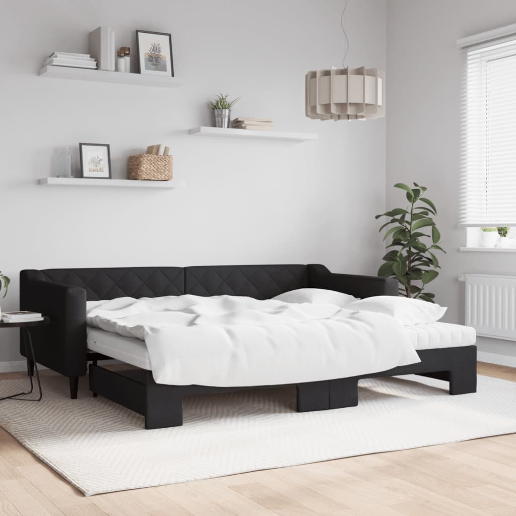 vidaXL daybed med udtræk og madras 90x200 cm stof sort