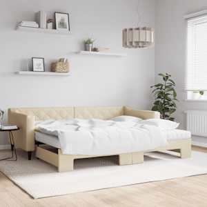 Izvlečna dnevna postelja z vzmetnicami krem 90x200 cm blago