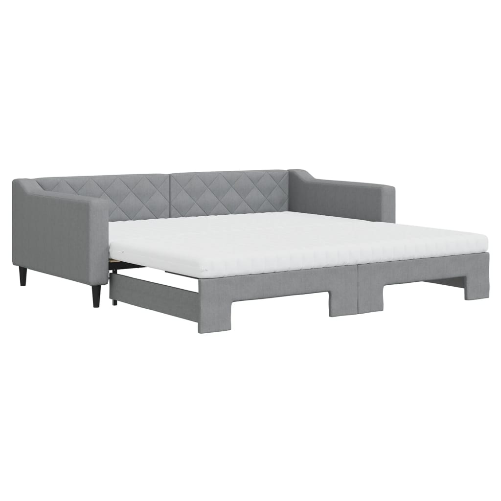 vidaXL Slaapbank onderschuifbed matrassen 100x200 cm stof lichtgrijs grijs, foto 3