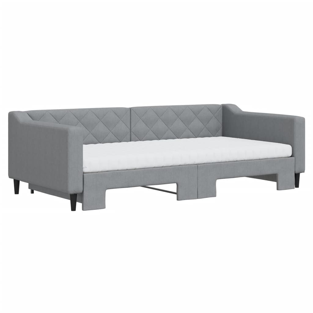 vidaXL Slaapbank onderschuifbed matrassen 100x200 cm stof lichtgrijs grijs, foto 2