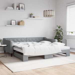 Válenda s přistýlkou a matracemi světle šedá 100x200 cm textil - obrázek 1