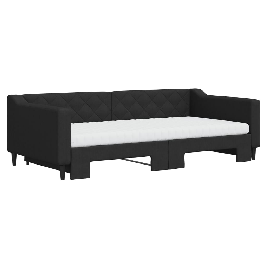 vidaXL Slaapbank met onderschuifbed en matrassen 100x200 cm stof zwart afbeelding