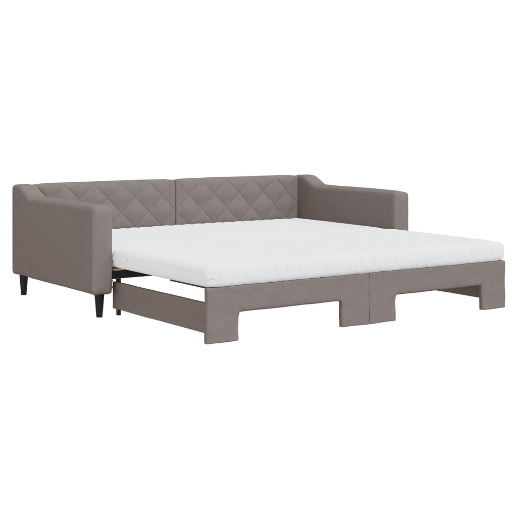 vidaXL Slaapbank met onderschuifbed en matrassen 100x200 cm stof taupe, foto 3