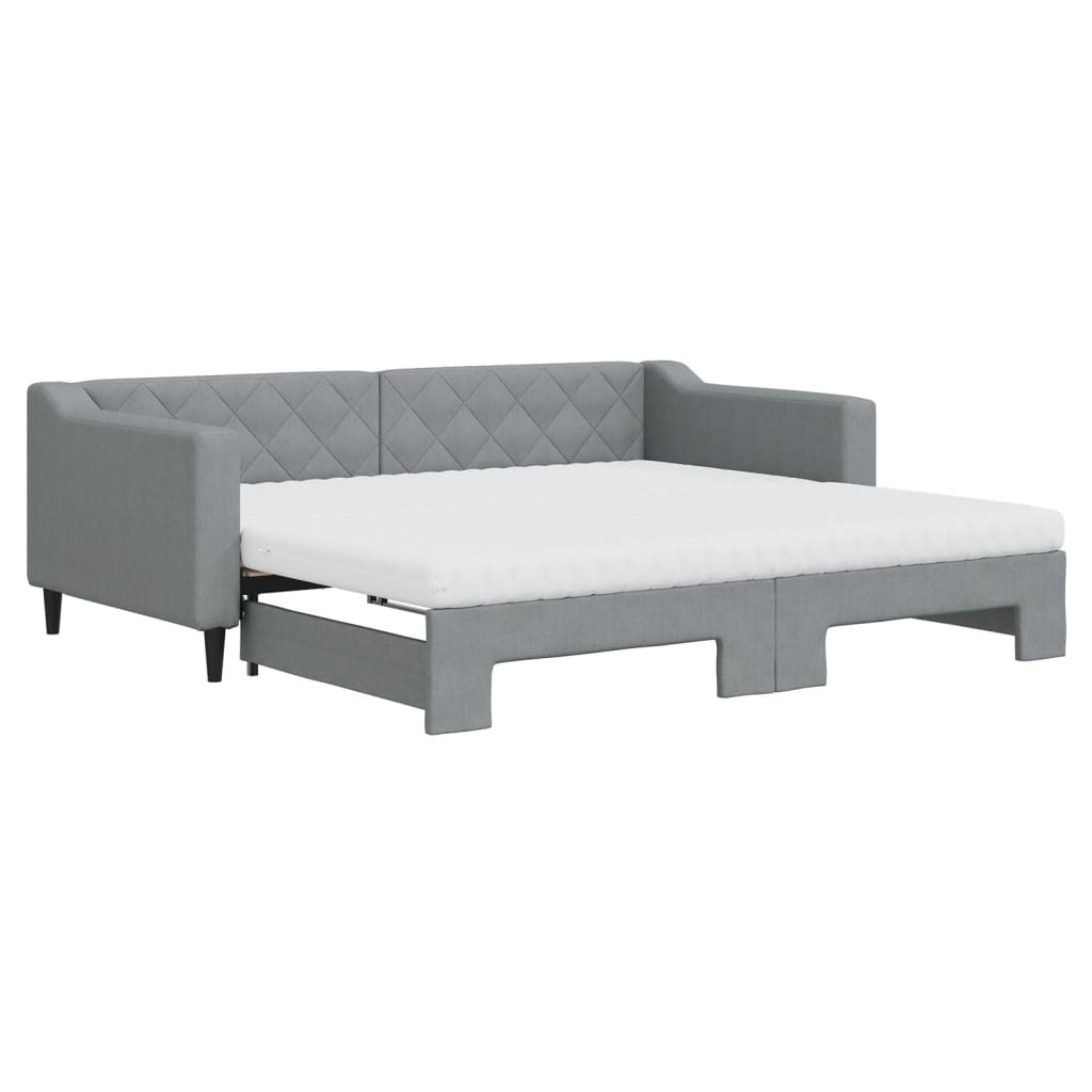 vidaXL Slaapbank onderschuifbed en matrassen 90x190 cm stof lichtgrijs grijs, foto 3