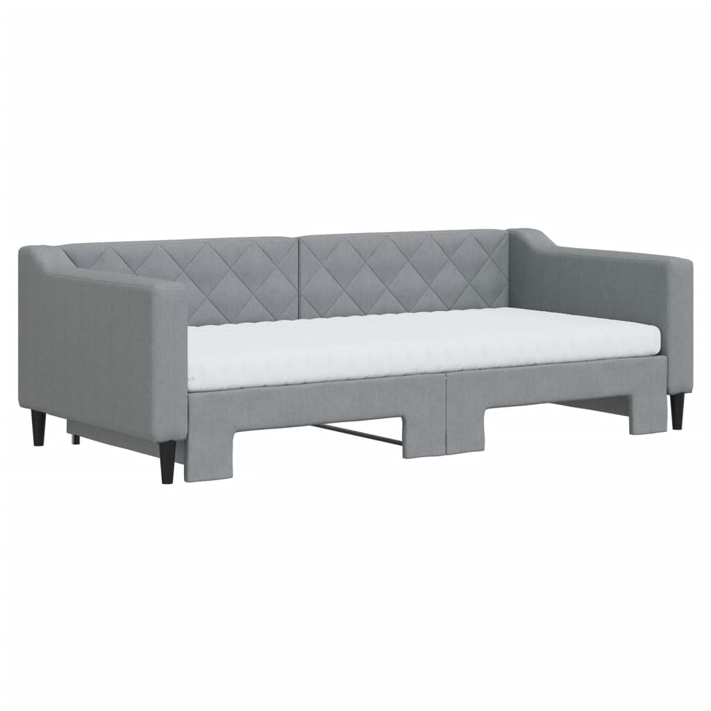 vidaXL Slaapbank onderschuifbed en matrassen 90x190 cm stof lichtgrijs afbeelding