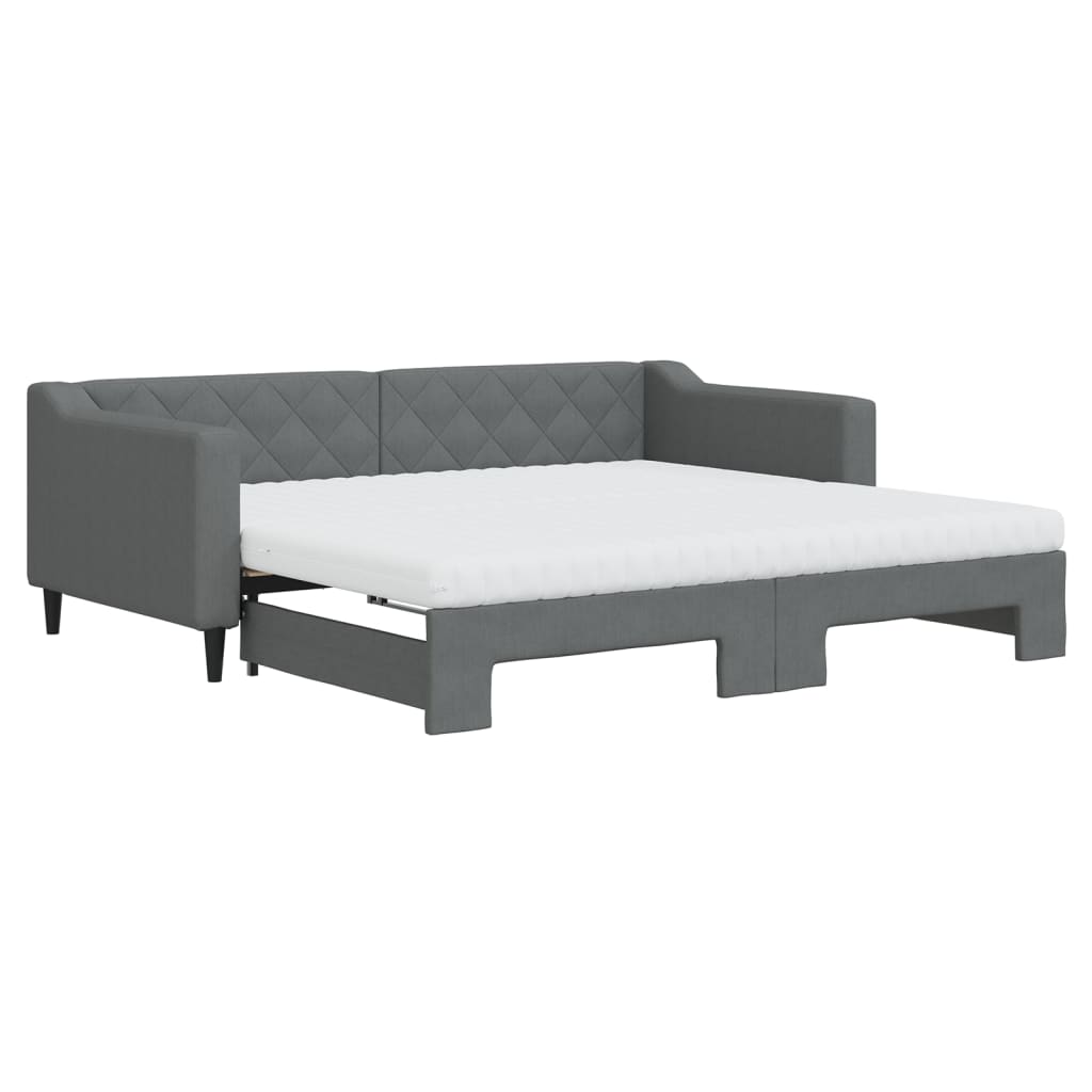 vidaXL Slaapbank onderschuifbed matrassen 90x190 cm stof donkergroen grijs, foto 3